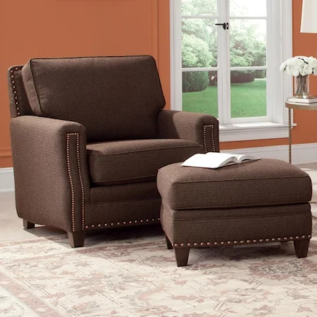 Traditional Chair and Ottoman with Tapered Wood Feet